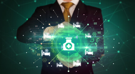 Hand holding healthcare icons concept