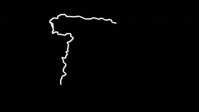 Spain map, country territory outline self drawing animation. Line art. Black background.