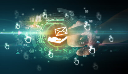 touching with soft gesture multimedia screen with future technology concept