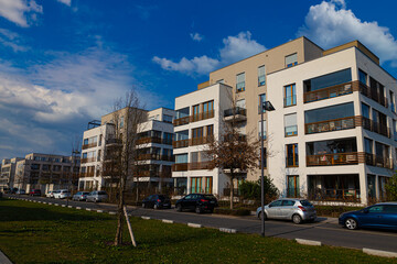 Modern urban  architecture  in Kalbach-Riedberg district (Ortsbezirk) of Frankfurt am Main city. Germany.