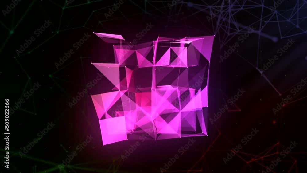 Poster Transforming polygonal complex shape in digital space. Motion. Artificial Intelligence AI exploring science.