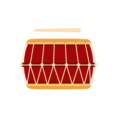 Traditional asian musical instrument Korean drum. Vector illustration in flat style isolated on white background