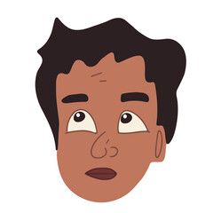 Thoughtful doodle man face. Hand drawn vector illustration for print