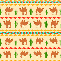 Fototapeta premium Pattern with camels and decorative ornament. Vector drawing. For packaging, prints and fabric, baby products, scrapbooking, stationery.