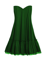 Dark green evening strapless dress isolated white