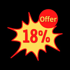 18% off (offer) with red and yellow online discount explosion speech bubble, bubble 