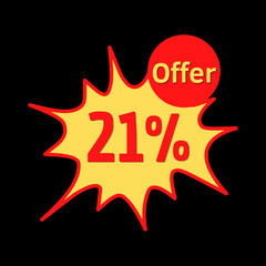 21% off (offer) with red and yellow online discount explosion speech bubble, bubble 