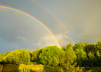 Beautiful double rainbow after summer rain