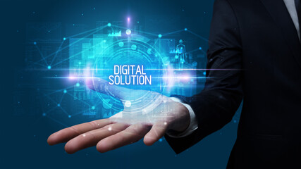 Man hand holding digital technology concept