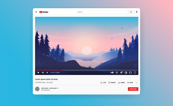 YouTube Video Frame Window With Nature Movie Mockup TRONDHEIM, NORWAY – Jun 6 2022