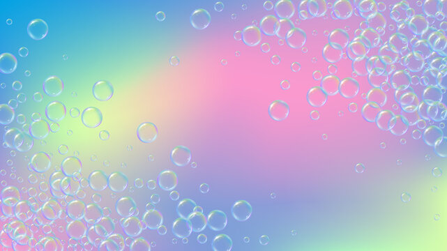 Soap bubble. Detergent bath foam and suds for bathtub. Shampoo. © Holo Art