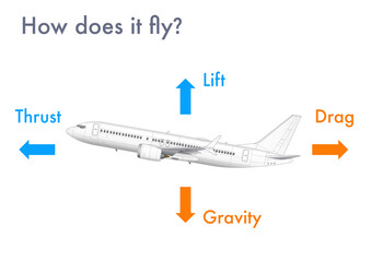 Infographic explaining how airplanes generate lift and fly