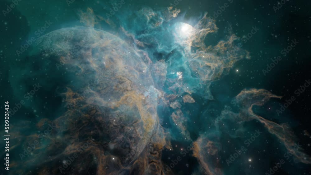 Poster 3d animation - zooming into a nebula.