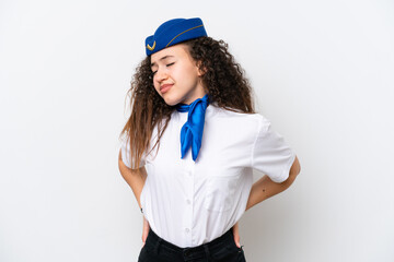 Airplane stewardess Arab woman isolated on white background suffering from backache for having made an effort