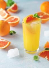 Red oranges juice with mint and ice