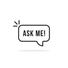 black ask me text on thin line speech bubble - obrazy, fototapety, plakaty