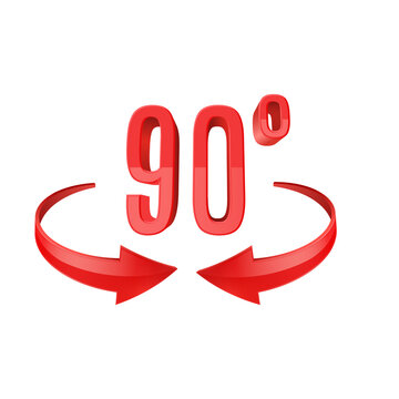 Red glossy 3D curve arrows and 90 degrees sing. Arrow vector icon. 3d vector icon. Arrow vector icon. 3d vector icon.