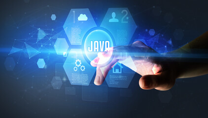 Hand touching digital button concept