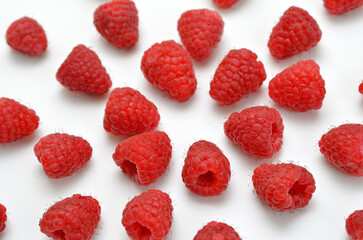 garden red raspberry close-up on a white background