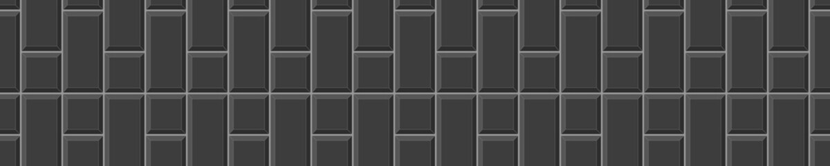 Vertical rectangle and square tile layout. Ceramic or brick black wall seamless pattern. Kitchen splashback or bathroom floor horizontal background. Vector flat illustration