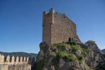 Fototapeta premium stone ruins of an old medieval castle watchtower in Frias, castilla, spain