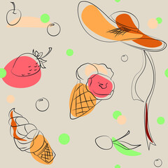 Seamless ice cream and summer elements vector pattern