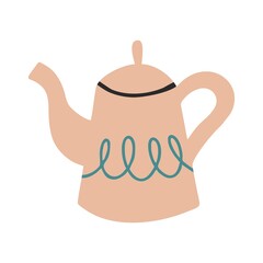 Ceramic teapot with a blue pattern. Kitchenware. Flat design, hand drawn, cartoon.