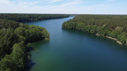 Fototapeta na wymiar aerial shot of the beautiful Roofensee lake in Brandenburg in summer
