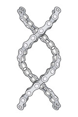 Bicycle chain segments twisted like a DNA spiral. Editable outlines. Vector illustration. - 509040419