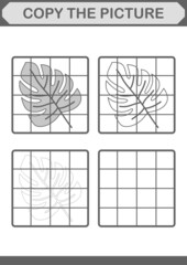 Copy the picture with Monstera. Worksheet for kids