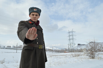 Russian soldier in winter uniform