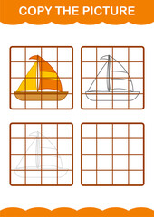 Fototapeta na wymiar Copy the picture with Sailboat. Worksheet for kids