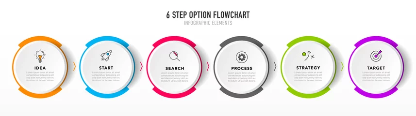 Fotobehang Timeline infographic design with 6 options or steps. Infographics for business concept. Can be used for presentations workflow layout, banner, process, diagram, flow chart, info graph, annual report. © Carkhe