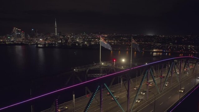 Auckland harbour bridge at night, New Zealand