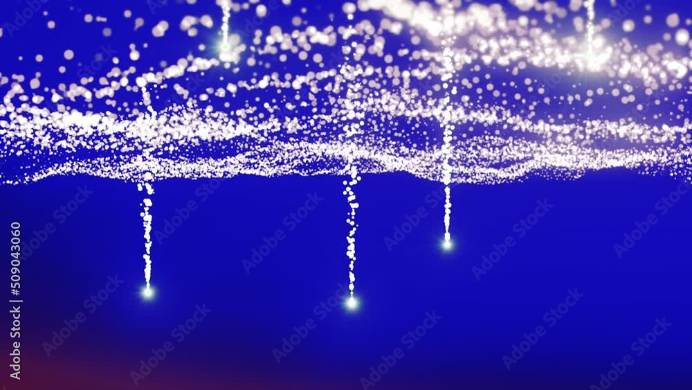 Poster Wavy stream of luminous particles. Motion. Cosmic energy flows with starfall. Starfall from stream of luminous particles in wavy stream