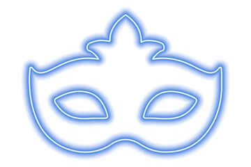 Carnival mask on the eyes. Neon blue contour on a white background