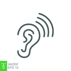 Ear icon. Simple outline style. Hearing, listen symbol. Thin line vector illustration isolated on white background. EPS 10.