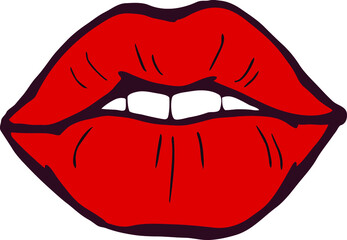 Sexy lips emotions. Beautiful woman mouth silhouette drawing. Pin up vintage style. Isolated fashion vector illustration. Kissing lips. For cosmetic make up products or beauty salon logo.