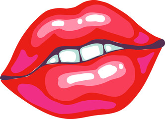 Sexy juicy lips emotions. Beautiful mouth with glossy lipstick. Isolated fashion vector illustration. Pin up vintage style. Kissing lips. For cosmetic make up products or beauty salon. Colorful vector