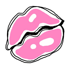 Sexy lips emotions. Beautiful woman mouth with glossy lipstick line drawn. Isolated fashion trendy illustration. Kissing lips. For cosmetic make up products or beauty salon.