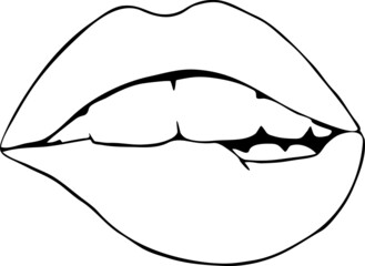 Sexy lips emotions. Beautiful woman mouth line drawing. Isolated fashion black and white vector illustration. Kissing lips. For cosmetic make up products or beauty salon logo.