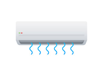 Air conditioner with cold and warm air in flat style. Vector icon. Abstract air conditioner for promo design