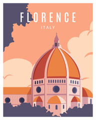 Cityscape background in Florence, Italy. Handmade drawing vector illustration.Travel to italy suitable for poster, postcard, print. - obrazy, fototapety, plakaty