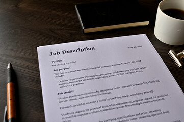 There is dummy documents that created for the photo shoot on the desk about Job Description.