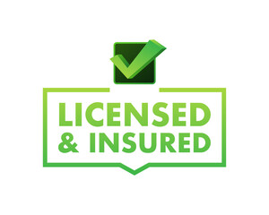 licensed and insured vector icon with tick mark. Green in color vector icon