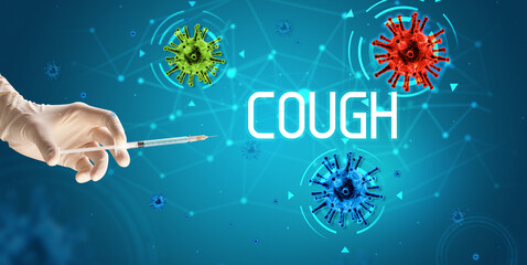 Syringe, medical injection in hand, coronavirus vaccine concept