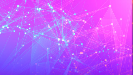 Abstract purple pink polygon tech network with connect technology background. Abstract dots and lines texture background. 3d rendering.