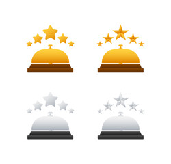 Realistic gold icon of reception bell on white backdrop. Customer help