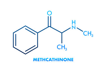 METHCATHINONE formula for medical design. METHCATHINONE chemical formula on white background.