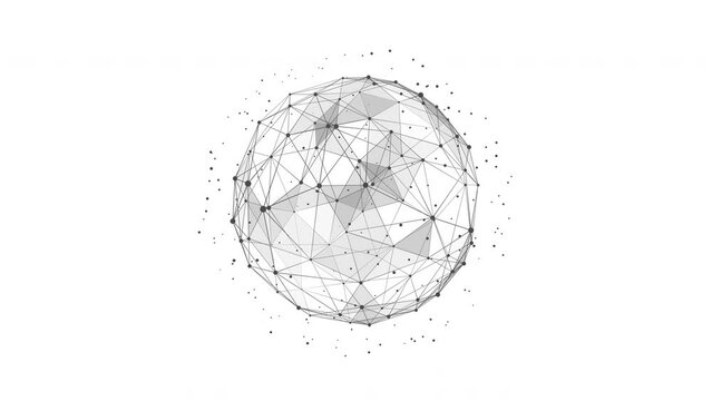 Technology Plexus sphere background from animated lines and dots with flowing particles. Looping seamless space geometrical backdrop